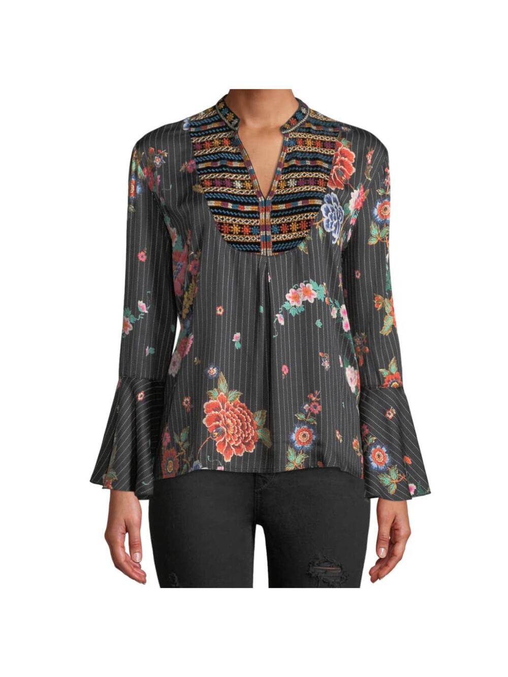 Johnny Was Black Floral Top